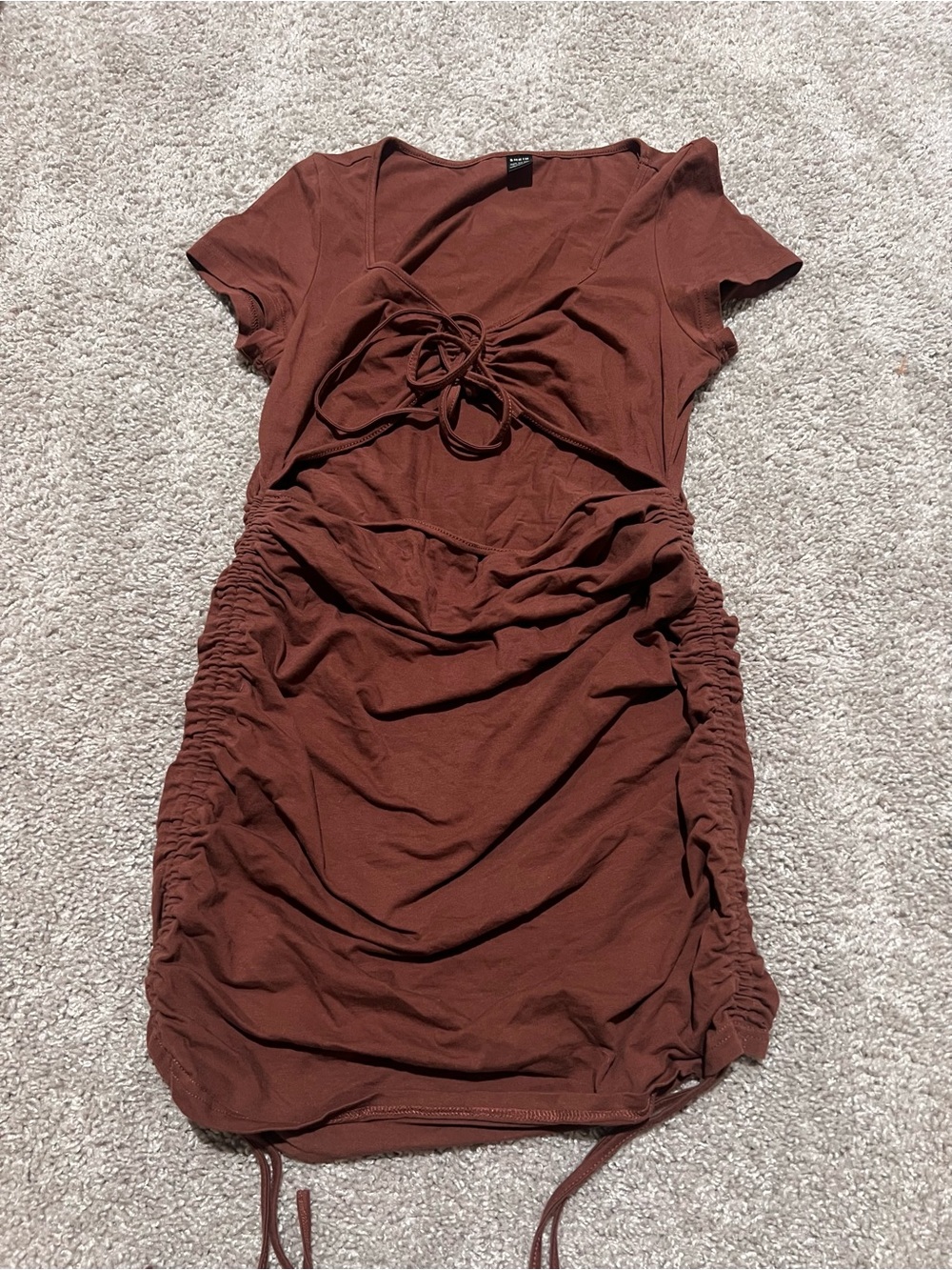 SHEIN Rust Tie-Front Ruched Mini Dress